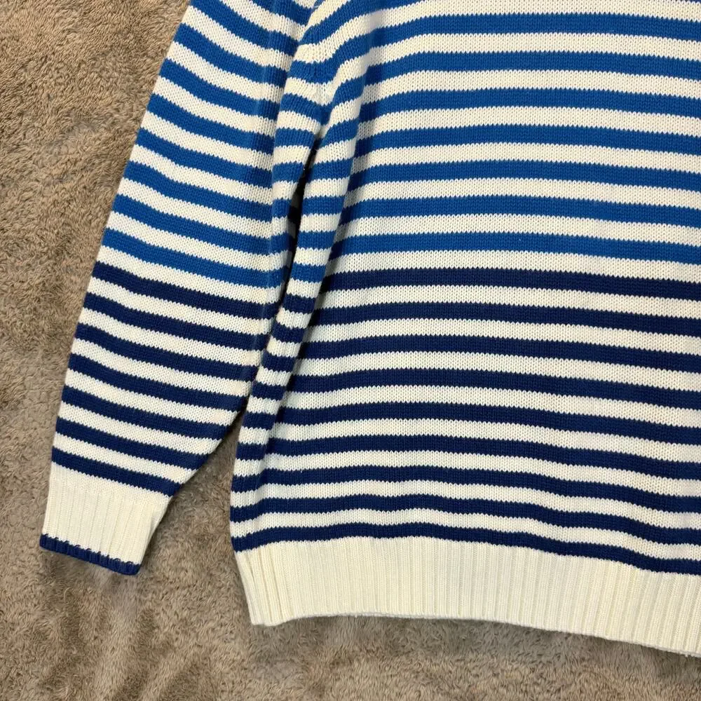 Vintage Bare Fox Blue White Stripe Pullover Ski Sweater M Medium 1/4 Zip